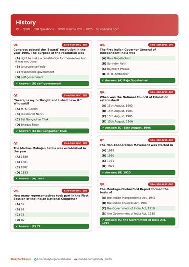 BPSC Prelims 15 Years - History solved questions
