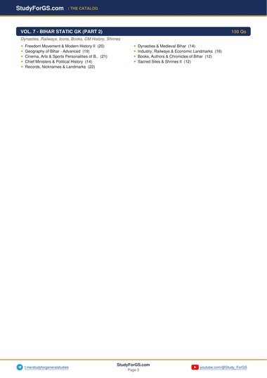 BPSC Prelims 2026 - Master Index - Volume 7 Breakup