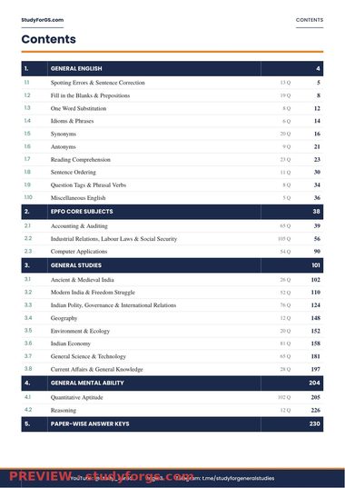 UPSC EPFO Solved PYQs - contents: 23 chapters across 4 parts